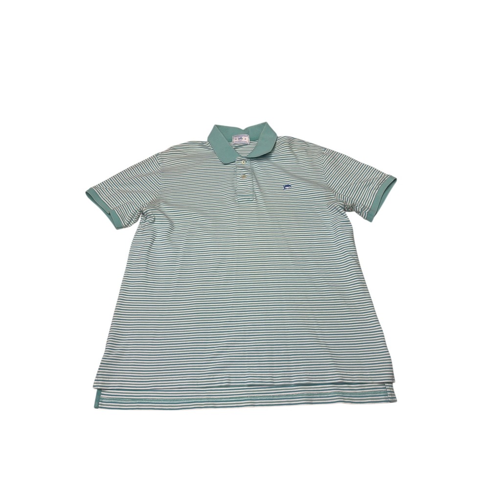 Southern Tide Mens XL Skipjack Polo Shirt Teal White Stripe Short Sleeve